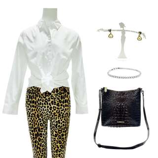 Lot #87: Terri White Heather Graham Screen Worn Long Sleeve, Button-Front Shirt, Legging Style Pants, Bracelet, Earrings & Shoulder Strap Purse Ch 4 Sc 22-241