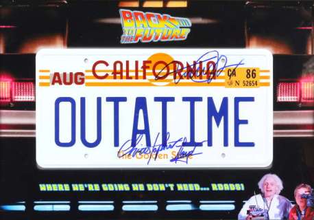 Back To The Future - Outattime metal number plate signed by Christopher Lloyd and Michael J fox,… | Ewbank’s