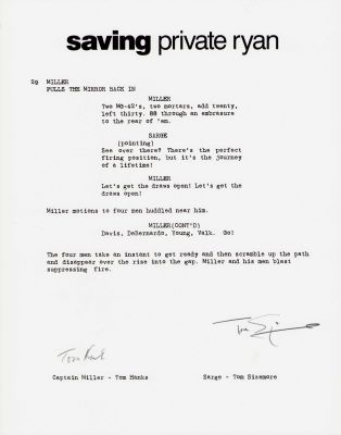 Lot 101 - Saving Private Ryan rare signed script page | Piece of the Past