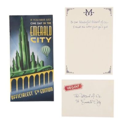 WICKED (2024) - Lot #1310 : Alternate Galinda (Ariana Grande) Inscribed Emerald City Tourism Guide with Madame Morrible (Michelle Yeoh) Letter and Envelope