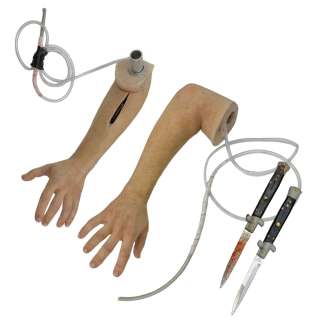 Lot #87: Beau is Afraid Beau Wassermann Joaquin Phoenix Screen Used Prosthetic Arms & Birthday Boy Stunt Knife Set Sc 38