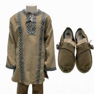 Vikings Valhalla Harold (Godwin’s Son) Screen Worn Stunt Double Long Sleeve Tunic, Elastic Waist Pants & Shoes Ch Day 5 Sc 437-438 Ep 303 & 304 | VIP Fan Auctions