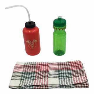 Red One Nick/Santa Claus Screen Used Towel, Water Bottle W/ Straw & Water Bottle Sc 121 | VIP Fan Auctions