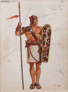 John Jensen costume sketch for Egyptian soldier with spear and shield. | Profiles in History