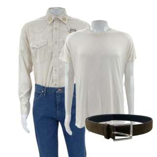 Eddington Joe (Joaquin Phoenix) Screen Worn Button-Up Shirt, Undershirt, Jeans, Belt & 2 Collars Pins Ch 2 Sc 19-28 | VIP Fan Auctions
