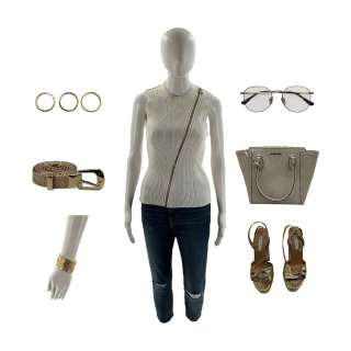 Lot #37: The Pickup Zoe Screen Worn Belt, Bracelet, Glasses, Sleeveless Pullover, Jeans, Purse, 3 Piece Ring Set & Platform Sandal Ch 1 Sc 1-2