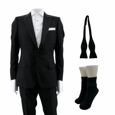 Lot 10: The Drama Charlie Screen Worn Tuxedo Jacket W/Pocket Square, Button-Up Shirt, Trousers, Cumberbund, Bow Tie, Studs Set & Socks Ch 28 Sc Multiple | VIP Fan Auctions