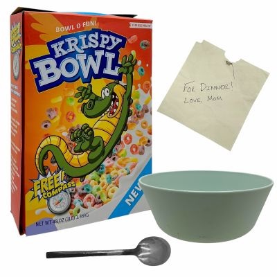 Lot 49: The Drama Young Emma Screen Used Dinner Note, Cereal Box, Spoon & Bowl | VIP Fan Auctions