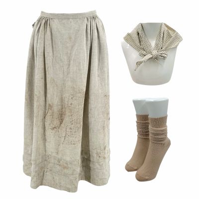 Lot 81: Wuthering Heights Mrs Burton (Jessica Knappett) Screen Worn Stockings, Fichu & Apron Ch 1 Sc 6,8,9 | VIP Fan Auctions