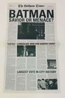 The Dark Knight (2008) - Gotham Times Newspaper - Batman Savior Or Menace | Hanlin Auction Service