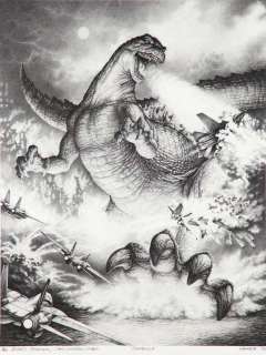 Lot 962 - Mark “Crash” McCreery Godzilla battling jets concept artwork from Godzilla