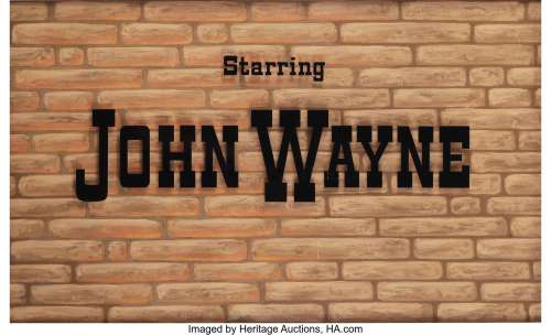 The Searchers original brick title art background with replica John Wayne title art....