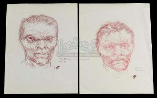 FLY, THE (1986) - Lot 140 - Hand-Drawn Seth (Jeff Goldblum) ‘#4‘ and ‘#5‘ Transformation Artwork