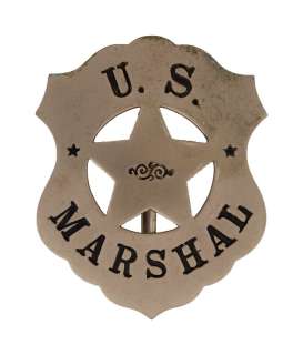 Lot 33 - James Arness | 1955 "Gunsmoke" "Marshal Matt Dillon" U.S. Marshal Badge Prop with Signed Photo