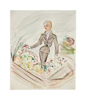 Lot 869 - Kim Novak | Alfred Hitchcock "Vertigo" Edith Head Signed Costume Illustration (With DVD)