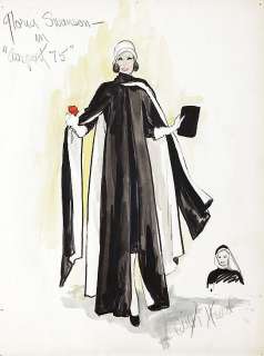 Edith Head costume sketch of Gloria Swanson as herself in Airport 75. | Profiles in History