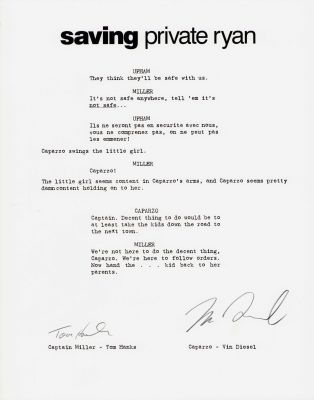 Lot 102 - Saving Private Ryan rare signed script page | Piece of the Past