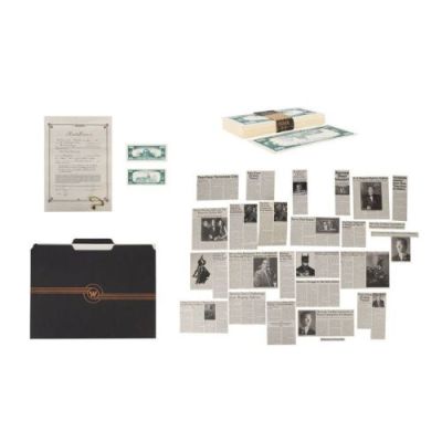 BATMAN FOREVER (1995) - Lot #41 : Edward Nygma‘s (Jim Carrey) Land Lease and Battleship Marker, Wayne Enterprises Folder and Stationery, National Bank of Gotham $100 Bills and Newspaper Clippings