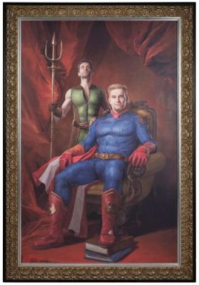 The Boys (T.V. Series, 2019-2026) | Lot 302: Screen-Matched Oversized Framed Printed Homelander and The Deep Canvas Painting | Propstore