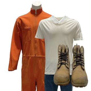 The Belko Experiment (2016) Bud Melks Michael Rooker Screen Worn Coveralls, T-Shirt, Jeans & Boots | VIP Fan Auctions