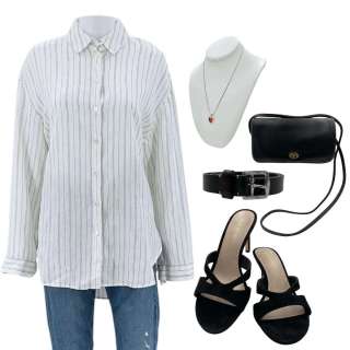 Materialists Lucy (Dakota Johnson) Screen Worn Button-Up Shirt, Pants, Belt, Sandals Slides, Necklace & Purse Ch 3fb,4 Sc 20, 23 | VIP Fan Auctions