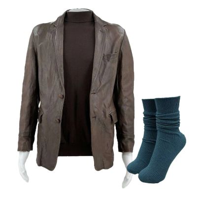 Lot 32: Play Dirty Parker Screen Worn Jacket, Sweater & Socks Ch 5 Sc Multiple | VIP Fan Auctions