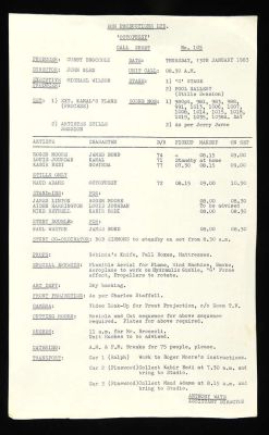 Lot 6476 - James Bond Octopussy Call sheet No. 105 dated 13th January 1983 (1 Page) | Ewbank’s