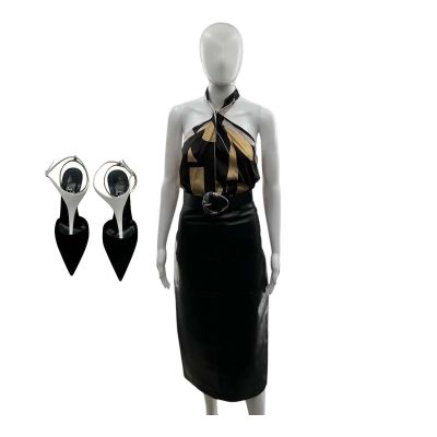 Lot 45: Crime 101 Sharon Screen Worn Blouse, Skirt, Belt & Heels Ch 16 Sc 170-174 | VIP Fan Auctions