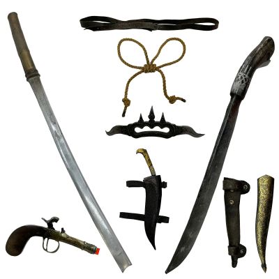The Bluff Ercell Production Used Rope, Rubber Knife W/ Sheath, Rubber Knife, Rubber Machete, Rubber Gun, Tourniquet, Rubber Knuckle Duster & Rubber Tactical Sword | VIP Fan Auctions