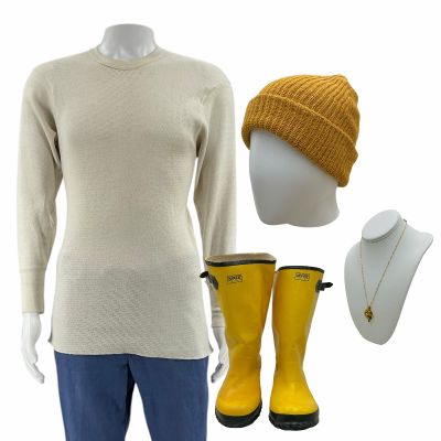 Lot 13: Tony Chef Screen Worn Stunt Double Shirt, Pants, Boots, Hat & Necklace Ch 19 | VIP Fan Auctions