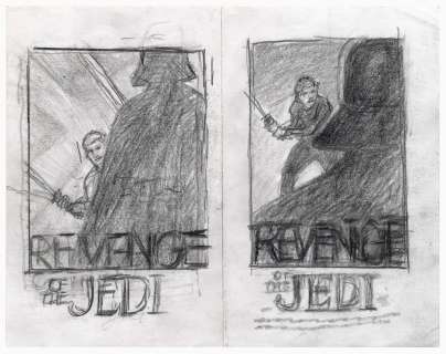 ‘‘Return of the Jedi‘‘ Concept Movie Poster Art by Tom Jung -- Two Versions Depicting Luke Skywalker & Darth Vader Using the Original Title, ‘‘Revenge of the Jedi‘‘