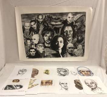 Lot 93 - "Dark Angel" TV Series - Original Lizard Man & Reptilian character concept sketches & prints by Bill