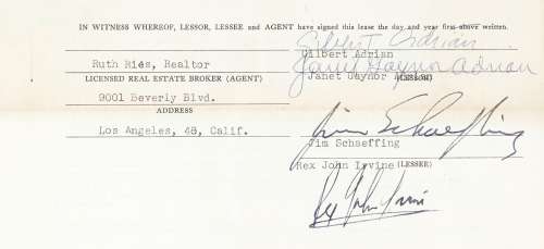 Lot 63 - A Janet Gaynor and Gilbert Adrian signed property lease agreement