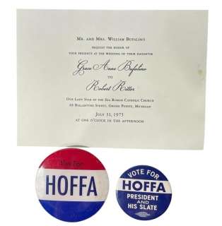 Lot 297 - The Irishman (2019) - Wedding Invitation and Hoffa Badges