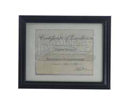 Marvel‘s Luke Cage (TV Series) - Lot 152 - Claire Temple‘s Framed Certificate of Excellence