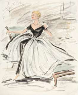 Grace Kelly "Lisa Fremont" Evening Dress Costume Sketch by Edith Head for Rear Window (Paramount, 1954). | Heritage