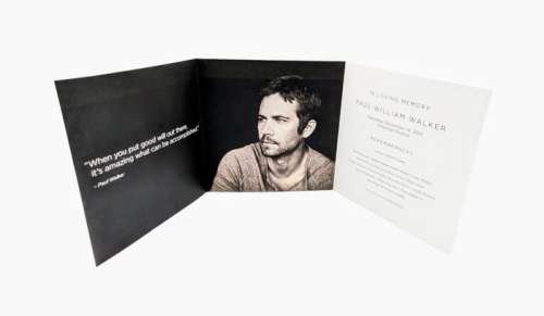 Fast and the Furious - Paul Walker - Memorial pamphlet from the funeral of Paul Walker held on 14 December 2013 at Universal Studios | Catawiki
