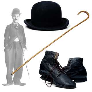 Lot 13 - Charlie Chaplin Signed Worn Hat, Cane, & Shoes.