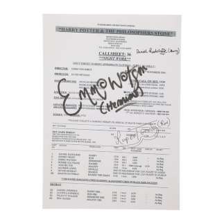 HARRY POTTER AND THE PHILOSOPHER‘S STONE (2001) - Lot #1208 : Daniel Radcliffe, Emma Watson and Rupert Grint Autographed Call Sheet Copy