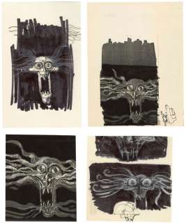 POLTERGEIST (1982) - Lot #261: Set of Four Hand-Drawn Paul Huston Closet Ghost Concept Illustrations