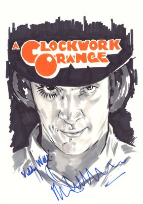 Malcolm McDowell as Alex DeLarge in Stanley Kubrick’s A Clockwork Orange Signed 12x16.5 Original Artwork | SWAU