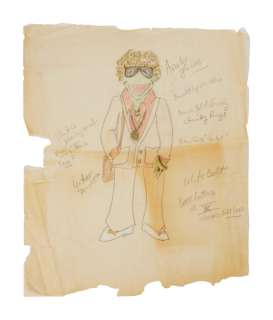 Lot 403 - THE MUPPETS TAKE MANHATTAN: ANNOTATED KERMIT THE FROG "BOFFO SOCKO" AGENT COSTUME SKETCH (WITH DVD)