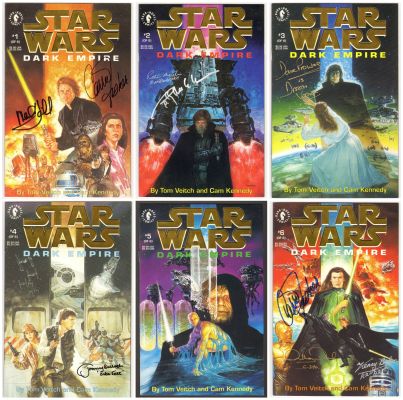 Star Wars: Dark Empire Complete 6pc Limited Edition Set Cast Signed by Mark Hamill, Carrie Fisher, Peter Mayhew, Anthony Daniels, Kenny Baker, Dave Prowse, Jeremy Bulloch, & Billy Dee Williams | SWAU