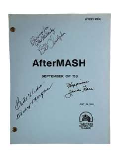 Lot 429 - Mash Signed Script 1983 "After Mash" "September of 1953" Signed by 3 - Harry Morgan, Jamie Farr, Bil