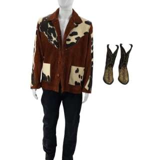 Lot #22: Heels Wild Bill Hancock Chris Bauer Screen Worn Snakeskin Cowboy Boots, Jeans & Suede Jacket Ch 4 Sc Multiple Ep 202