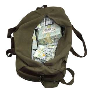 Novocaine Simon (Ray Nicholson) Screen Used Green Bag W/ Prop Money | VIP Fan Auctions