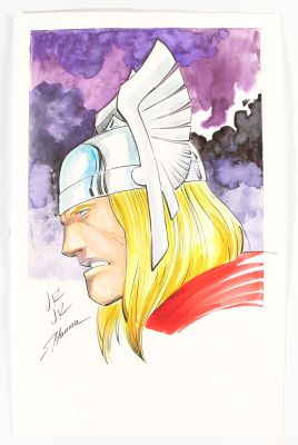 Thor Original Art Drawing by Comic Artists: John Romita Jr. & Scott Hanna | SWAU