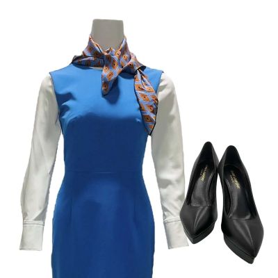 Blink Twice Flight Attendant Screen Worn Sleeveless Dress, Button-Up Shirt, Handkerchief & Heels Ch 1 | VIP Fan Auctions