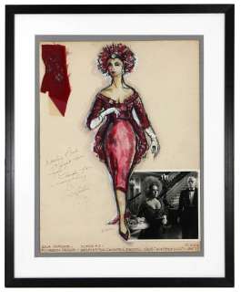 Elizabeth Taylor Signed Robert DeMora Costume Sketch "Winter Kills" Display with Costume Artifact JSA | Gotta Have Rock and Roll