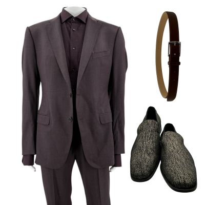 Lot 80: Relationship Goals Ayden Screen Worn Casual Suit, Button-Up Shirt, Belt & Shoes Ch 5 Sc 90 | VIP Fan Auctions